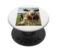 Cow Selfie Running Away from Farmer Humor Country Funny Life PopSockets PopGrip Adhesivo
