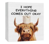 Cow Sign - Wooden Western Animal Table Centerpieces | Natural Timber with Rustic Painted Finish & Silhouette Sculpture for Kitchen, Office, Home and Wedding Party Decorations