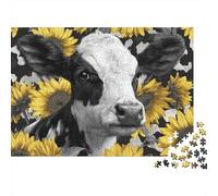 Cow Sunflower Art Print Rompecabezas Imposible,desafío para Adultos Entretenimiento Creativo 1000 Piezas Obra De Arte De Juego De para Adultos Y Niños A Partir De 12 Años 70x50cm/1000pcs