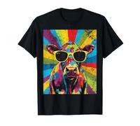Cow Vintage Sunglasses Pop Art Graphic Farm Animal Cowboy Camiseta