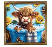 Cow Wall Art | with Frame Cute Funny Farmhouse Rustic Decoration | Home Office effect through accurate horn curvature and gradient hair effects, eArtwork | for Living Room Bedroom Bathroom Office Home