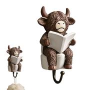 Cow Wall Hook Decor - Resin Highland Bull Towel Hook, Funny Farmhouse Bathroom Hooks for Robe Clothes Loofah Key Holder | Rustic Animal Wall Hanger for Kitchen Bedroom Shower Dorm Use