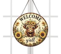 Cow Welcome Sign for Front Door - Metal Cow Hanger Porch Decorations, Rustic Farmhouse Welcome Door Sign & Outdoor Wall Art, Country Style Hanging Plaques for Entryway Home Yard