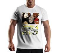 Cowboy Bebop Anime Fan Art Spike Jet Faye Ein Ed Space Bounty Hunter Sci-Fi Manga Gift Retro Classic Japanese Cool Vibes Camiseta De Hombre Blanca Size 3XL