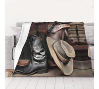 Cowboy Black Hat Western Boots - Manta de franela estampada de 60 x 50 pulgadas, manta de franela suave, perfecta para decoración de otoño para el hogar y viajes (30-80 pulgadas)