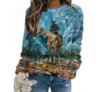 Cowboy Caballo 3D Impresión Sudaderas Mujeres Cuello de tripulación Manga Larga Sudaderas Mangas Raglan Pullovers Y2k Harajuku Tops Ropa Femenina