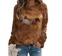 Cowboy Caballo 3D Impresión Sudaderas Mujeres Cuello de tripulación Manga Larga Sudaderas Mangas Raglan Pullovers Y2k Harajuku Tops Ropa Femenina