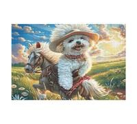 Cowboy Cute Perro Rompecabezas 1000 Piezas Cartón para Principiantes Días Lluviosos para Pasar Tiempo Vacaciones Fines De Semana Regalo Cumpleaños 1000 PCS/75x50cm