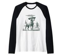 Cowboy Dog OVNI Alien Secuestro Divertido Desierto Occidental Escena Camiseta Manga Raglan