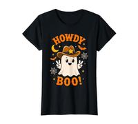 Cowboy Ghost Howdy Boo Halloween Western Hombres Mujeres Camiseta gráfica económica, Mujer, Negro, XS