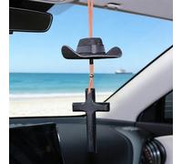 Cowboy Hat and Cross Car Charm,Handcrafted Western Style Cowboy Hat and Cross Rear View Mirror Pendant,Cute Mini Country Pendants for Truck Backpack Home Hanging Decor