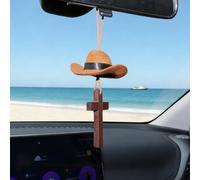 Cowboy Hat and Cross Car Charm,Handcrafted Western Style Cowboy Hat and Cross Rear View Mirror Pendant,Cute Mini Country Pendants for Truck Backpack Home Hanging Decor