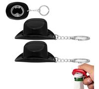 Cowboy Hat Bottle Opener Keychain, Portable Western Texas Style Metal Beer Opener, Cowgirl Tejana Party Favors Bulk Set, for Men and Beer Lovers (2*Black)