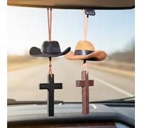 Cowboy Hat & Cross Car Charm | A Ride with Style & Faith, Western Rearview Mirror Ornament, Country Style Hanging Decor for Auto Interior, Gift for Men & Women (Mixed)