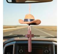 Cowboy Hat & Cross Car Charm | A Ride with Style & Faith, Western Rearview Mirror Ornament, Country Style Hanging Decor for Auto Interior, Gift for Men & Women (Brown)