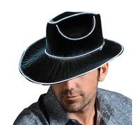 COWBOY HAT | Headwear Neon Glitter Light Up Hats | Brillo en el sombrero de iluminado con batería oscura, sombreros de vestir, accesorios de disfraces de discoteca occidental