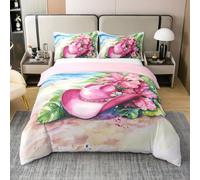 Cowboy Hats - Juego de ropa de cama 100 % de algodón, estilo rústico retro, para niños y niñas, funda de edredón, juego de cama de flores de cactus occidental, 2 fundas de almohada (sin edredón), rosa