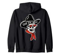 Cowboy Reaper Skull x Give em 'Hell - Flash de Tatuaje Tradicional Sudadera con Capucha
