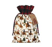 Cowboy Ride Horse Print Festive Christmas Drawstring Gift Bags For Christmas Decorative Present Wrapping Needs