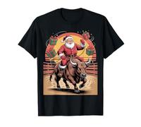 Cowboy Santa Riding Bull Christmas Rodeo Western Style Camiseta
