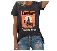 Cowboy Take Me - Camiseta para mujer, vaquero occidental, vintage, gráfico, tés, caballo, camiseta de caballo, tops Kasacks Mujer, gris, XL