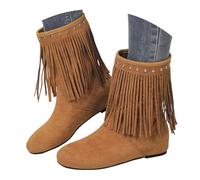 Cowboystiefel Damen Women's Fashion Simple Suede Boots Round Toe Thin Mid Calf Boots con Built In Heel (Edición española) (Khaki, 41)
