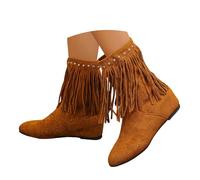 Cowboystiefel Damen Women's Fashion Simple Suede Boots Round Toe Thin Mid Calf Boots con Built In Heel (Edición española) (Brown, 41)