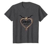 Cowgirl At Heart Western Rodeo Lasso Love Longhorn Camiseta, Niños, Jaspeado Oscuro, 2 años