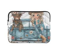 Cowgirl Highland Cow on Blue Truck - Funda para portátil de 13 pulgadas