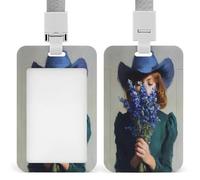 Cowgirl Holding A Bouquet of Blue Flowers - Soporte retráctil para tarjetas de identificación, protector de tarjetas, placa de nombre, para trabajo, oficina, médico, enfermera