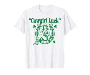 Cowgirl Luck Horseshoe St Paticks Day Chicas Mujeres Camiseta