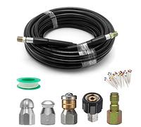 Cowhilan 15M Mangueras para Limpiadoras a Presión, 50FT Manguera de Limpieza para Tuberías 5800 PSI Kit de Limpiar de Tuberías 1/4 INCH NPT con 5 Tapones de Rosca, 1 Cinturón Impermeable