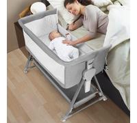 Cowiewie Moisés para dormir al lado de la cama, moisés de bebé con 7 alturas ajustables, moisés de noche para bebé con almacenamiento, malla transpirable y colchón, moisés portátil fácil de plegar