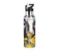 Cows in The Field - Botella de agua de acero inoxidable aislada a prueba de fugas y sudor, botella de agua al vacío con pajilla para gimnasio, deportes al aire libre, 600 ml