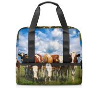 Cows On Summer Meadow - Bolsa de lona deportiva para mujeres, hombres y niños, Kirls divertidas vacas, fin de semana, bolsas de noche separadas para mojado, bolsa de mano de 21 L para viajes,