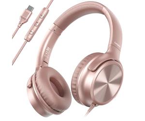 Cowyawn - Auriculares USB C cableados, con cable USB C sobre la oreja, con micrófono, control de volumen, sonido estéreo HD, auriculares USB tipo C plegables para adultos, adolescentes, computadora