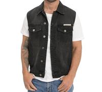 CoXuantion Chaleco de Jeans para Hombre Clásico Vintage Jeans Chaqueta de Moto Multibolsillos Denim Chaleco Casual Sin Mangas con Botones M,Gris