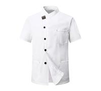 CoXuantion Chaqueta de Chef Hombre Profesional Cocinero Chaqueta Unisex Uniforme Chef Chaquetas Manga Corta Ajuste Moderno Chaquetilla Hotel Cafetería XS,Blanco