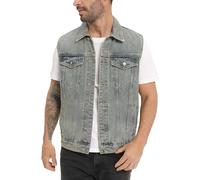 CoXuantion Hombre Jeans Chaleco Clásico Vintage Jeans Chaqueta Chaleco Sin Manga Corta de Moto Algodón Vaquera Chalecos lavable con solapas L,Azul