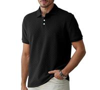 CoXuantion Polo Hombre Manga Corta Sólido Textura T-Shirt Casual Sólido Poloshirt Transpirable Golf Polo Top con Botones Empleo Viajar Poloshirt M,Negro