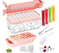 COYBTO Cubiteras para Hielo, Cubitos de Hielo con Tapa, Bandeja para Cubitos de Hielo de Silicona con Pala para Hielo, 20 Paquetes de Hielo para Bebidas Frías, Adecuado para Acampar y Fiestas (Rosa)