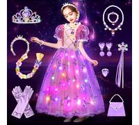 COYBTO Disfraz de Princesa Luminosa para Niña con Luces y Corona Brillante - Cenicienta, Bella y Bestia, Rapunzel - Vestido para Fiesta y Cosplay