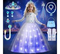 COYBTO Disfraz Elsa Anna Luminosa Niña, Vestido de Princesa Elsa Anna con Luces Corona Princesa Brillante, Vestido Princesa Elsa, Disfraz Elsa Vestido Elegante para Carnevale Cosplay
