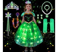 COYBTO Disfraz Elsa Anna Luminosa Niña, Vestido de Princesa Elsa Anna con Luces Corona Princesa Brillante, Vestido Princesa Elsa, Disfraz Elsa Vestido Elegante para Carnevale Cosplay