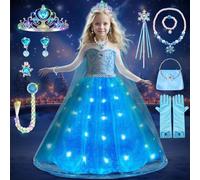 COYBTO Disfraz Elsa Anna Luminosa Niña, Vestido de Princesa Elsa Anna con Luces Corona Princesa Brillante, Vestido Princesa Elsa, Disfraz Elsa Vestido Elegante para Carnevale Cosplay