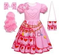 COYBTO Disfraz Mal Descendientes, Uma Mal Evie Descendientes Disfraces con Chaqueta Camisa Pantalones Peluca, Regalo para Niño, Disfraz Red Descendientes 4 para Carnaval Fiesta Cosplay (Rosa, 130)