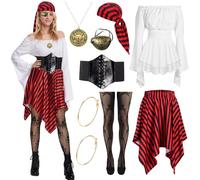 COYBTO Disfraz Pirata Mujer, Disfraz Cosplay Pirata con Accesorios Piratas, Disfraces Piratas Carnaval Adulto para Mujer Fiesta de Cumpleaños Carnaval Halloween Cosplay