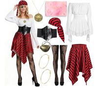 COYBTO Disfraz Pirata Mujer, Disfraz Medieval Renacentista con Accesorios Piratas, Disfraces Carnaval Adulto Mujer, Disfraces de Pirata para Halloween Carnaval Fiesta Cosplay (1, L)