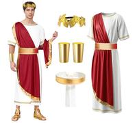 COYBTO Disfraz Romano para Hombre, Disfraz de Dios Griego con Toga Romana, Diadema de Osmanto y Hombrera, Disfraz de Carnaval para Hombre, Disfraz Romano para Fiestas Carnaval Halloween (Rojo-1, XL)
