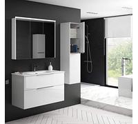 Coycama Mueble de Baño Suspendido con Lavabo Cerámico Galsaky | 2 cajones con Cierre Amortiguado y Organizador| Guías Hettich Medidas (70 cm, Blanco Brillo)